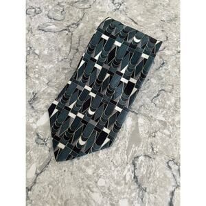 Henry Grerthel Men's 100% Silk Neck Tie Teal Black White Geometric Abstract JL